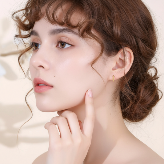 18K Gold Beads Shinning Stud Earrings