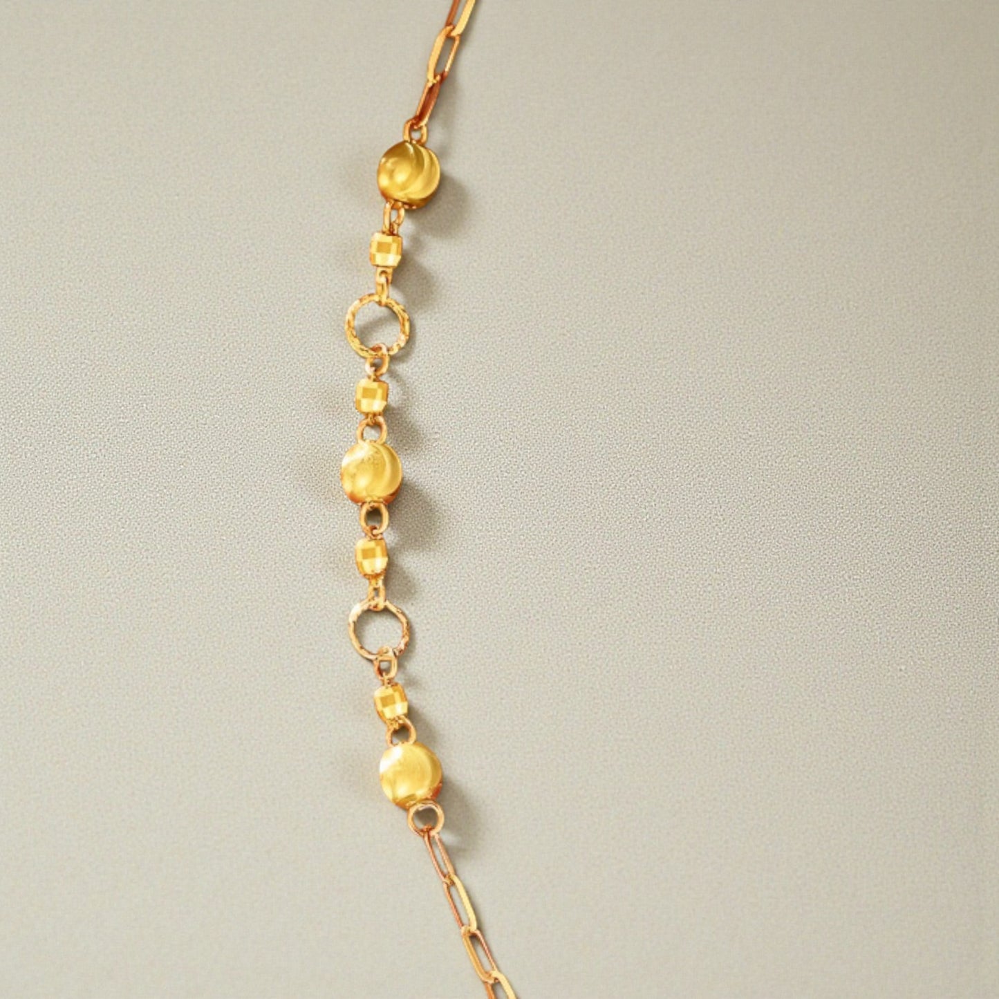 24K Yellow Gold Cat Eye Shinning Beads Charm Chain Bracelet