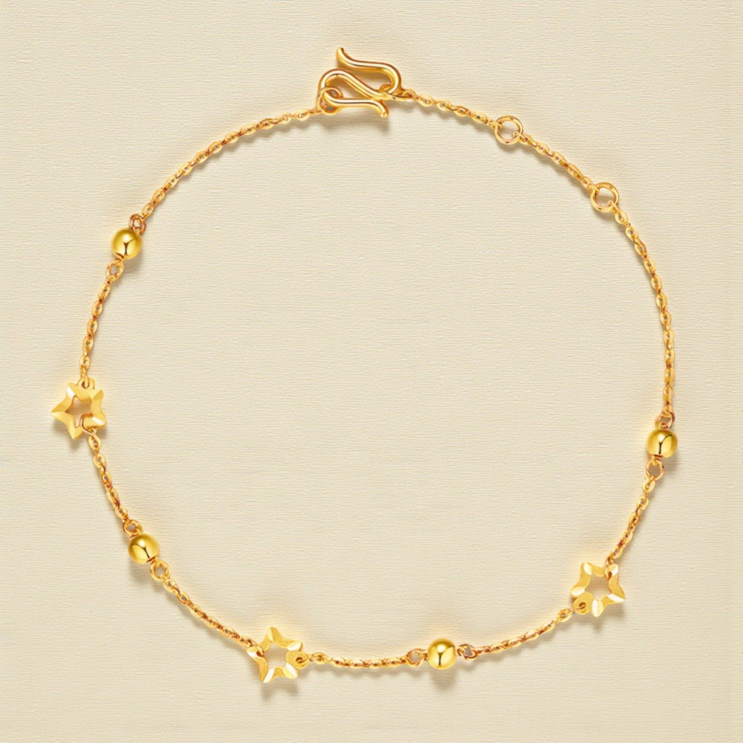 24K Yellow Gold Star Charm Chain Bracelet
