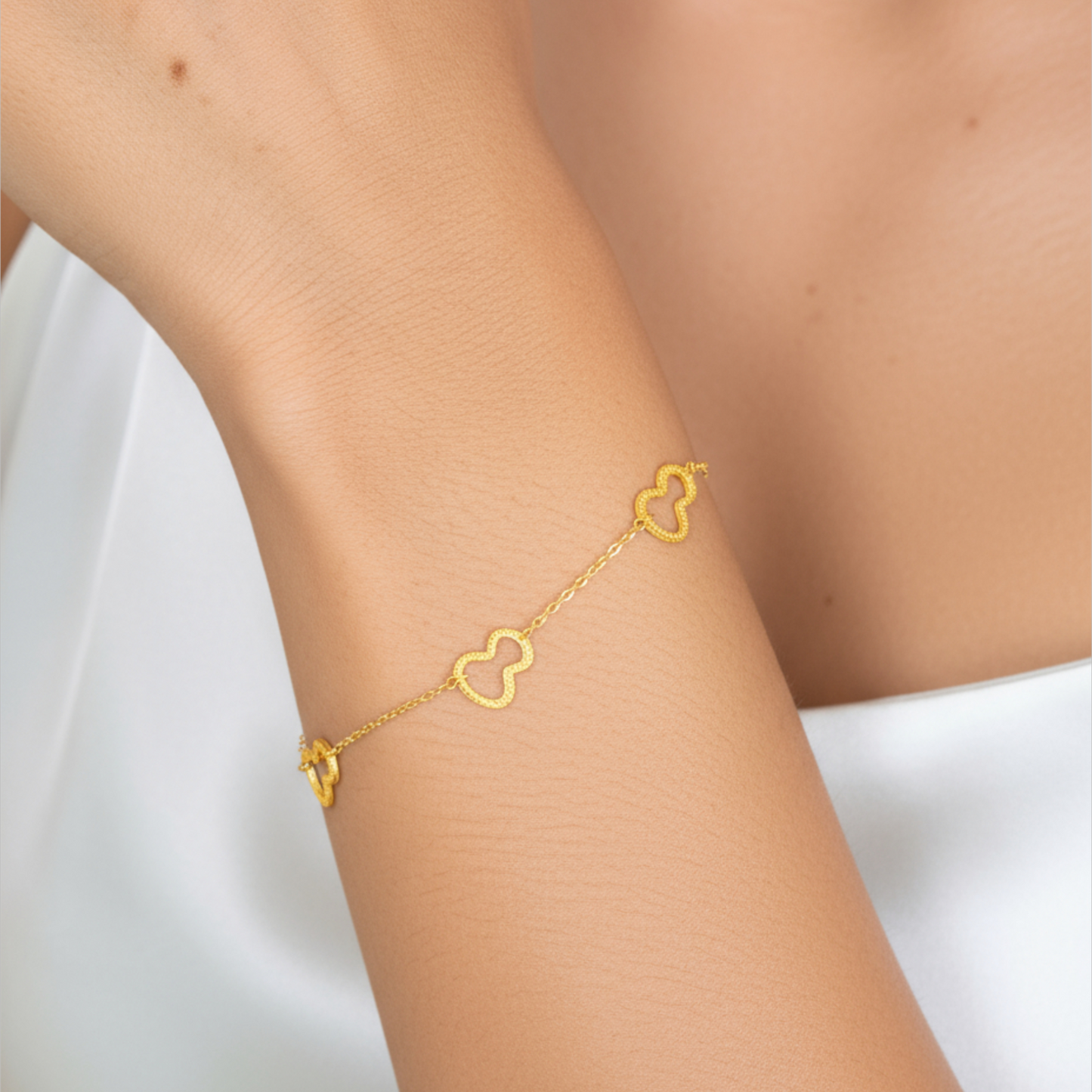 18K Pure Gold Shinning Gourd Charm Lucky Fortune Chain Bracelet