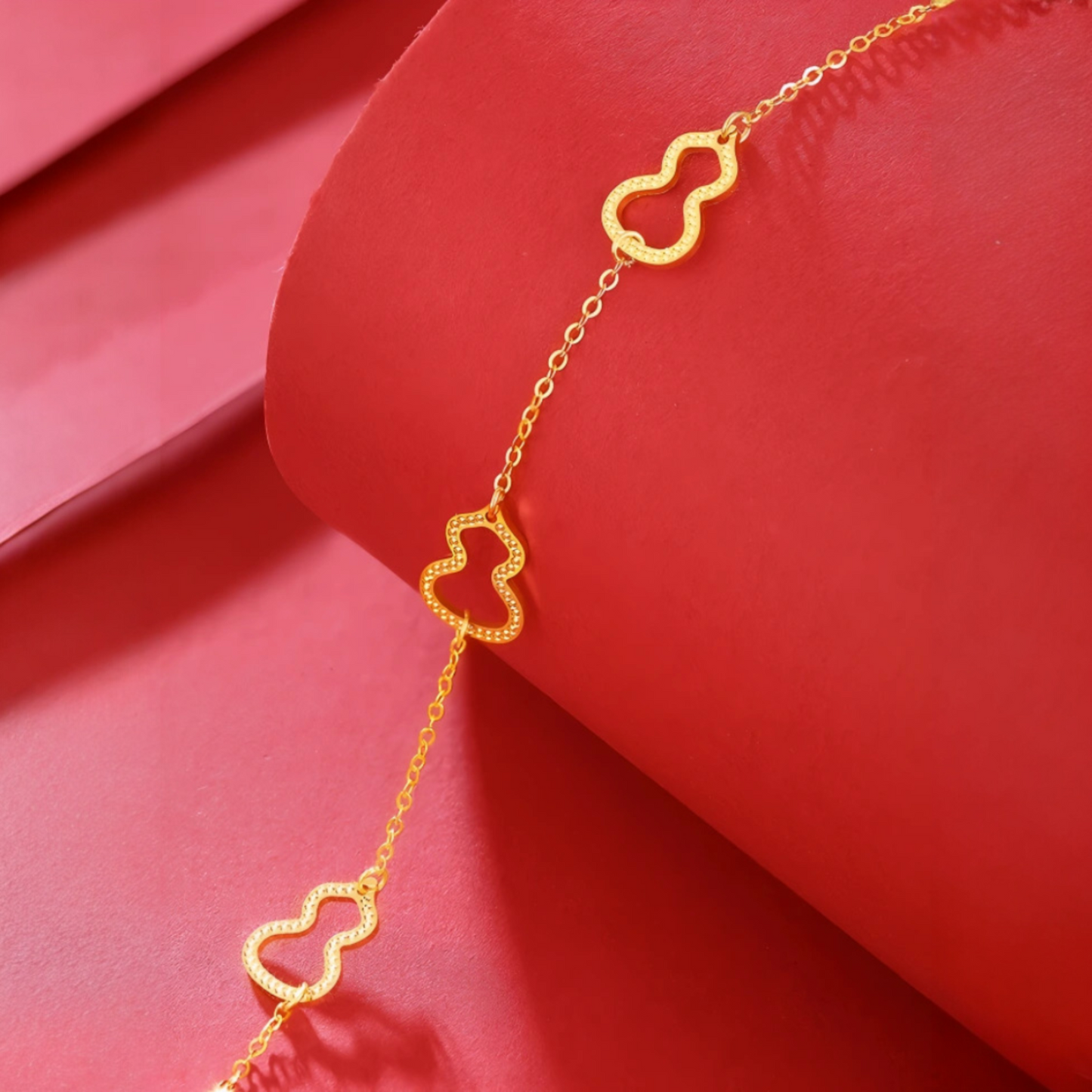 18K Pure Gold Shinning Gourd Charm Lucky Fortune Chain Bracelet
