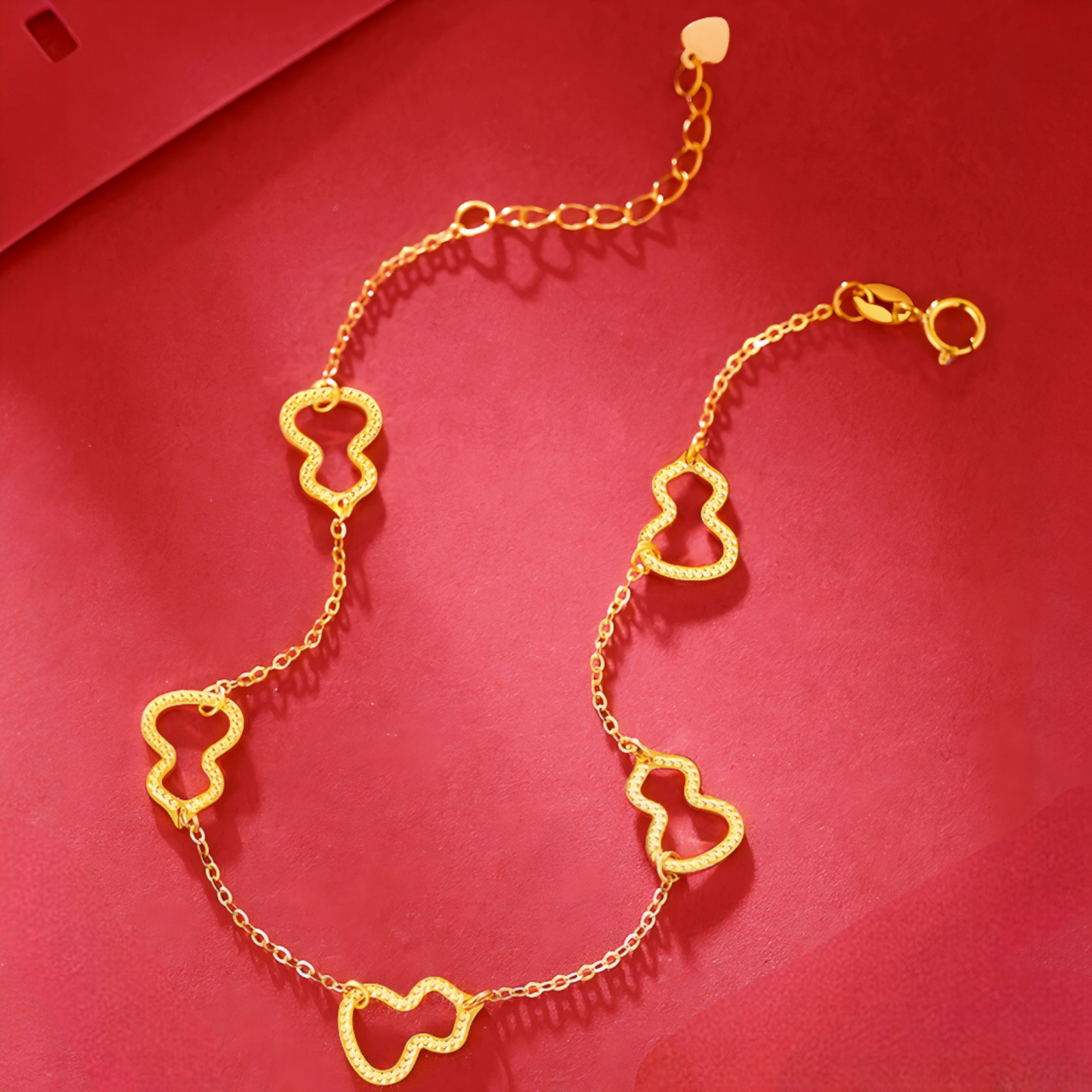 18K Pure Gold Shinning Gourd Charm Lucky Fortune Chain Bracelet