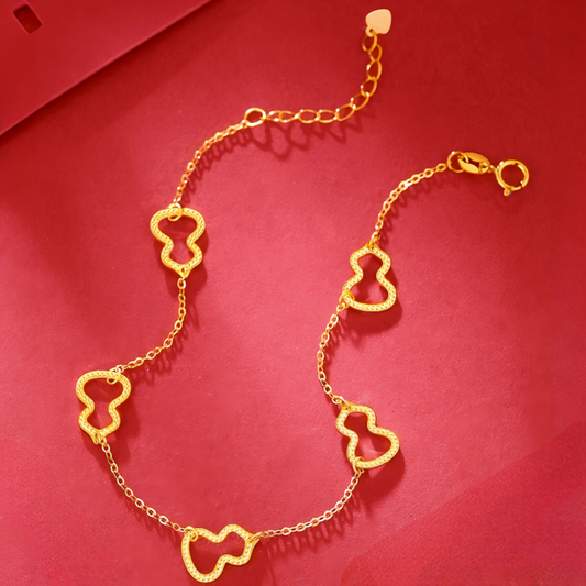 18K Pure Gold Shinning Gourd Charm Lucky Fortune Chain Bracelet