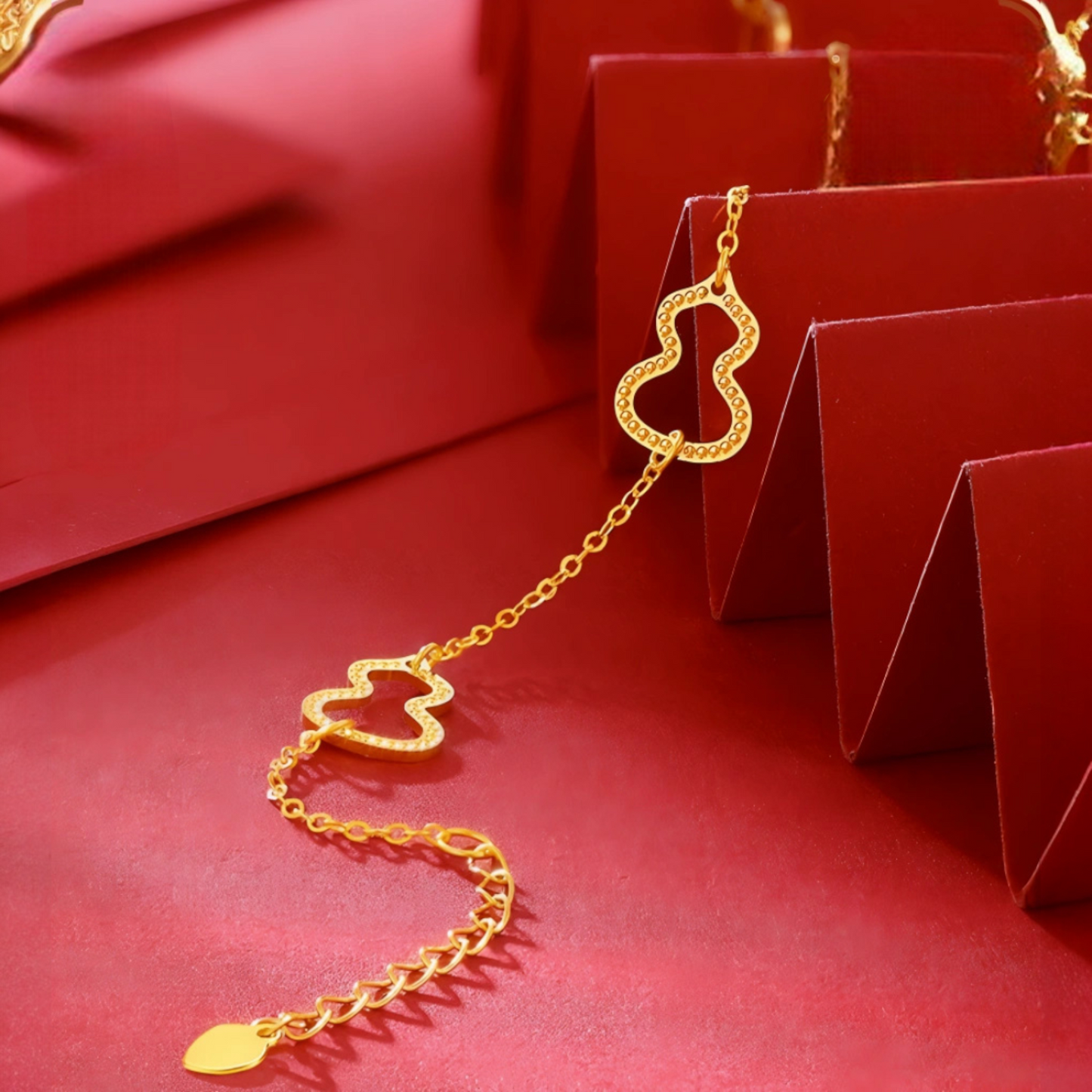 18K Pure Gold Shinning Gourd Charm Lucky Fortune Chain Bracelet