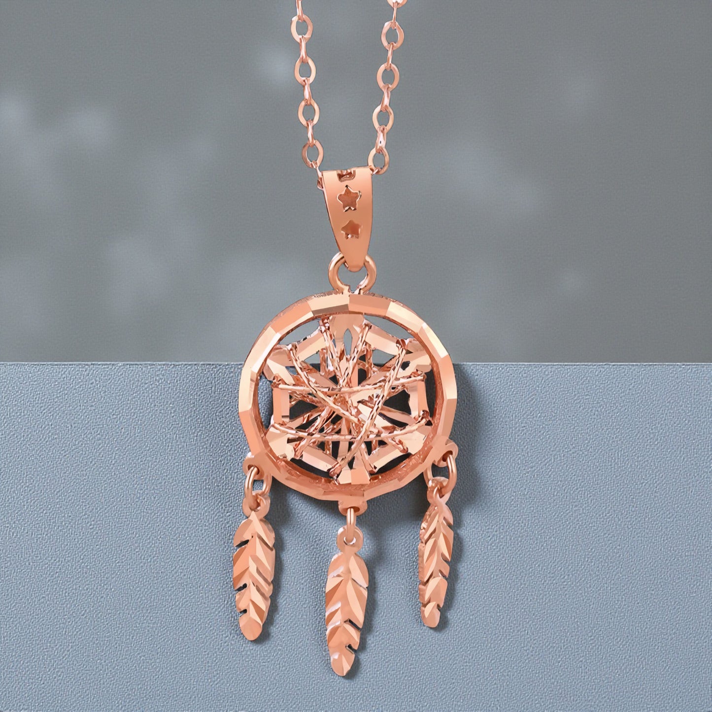 18K Gold Rose Gold Dreamcatcher Hollow Design Pendant Luxurious charm Necklace