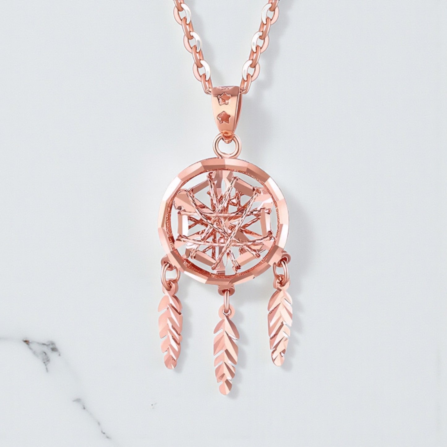 18K Gold Rose Gold Dreamcatcher Hollow Design Pendant Luxurious charm Necklace