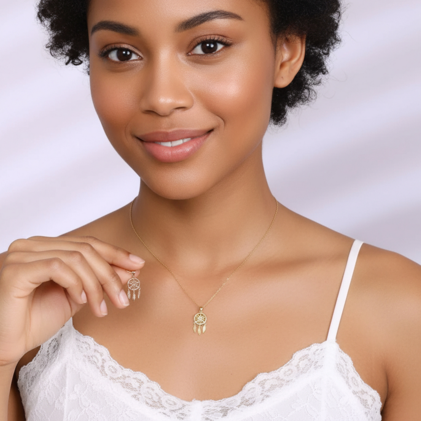 18K Gold Rose Gold Dreamcatcher Hollow Design Pendant Luxurious charm Necklace