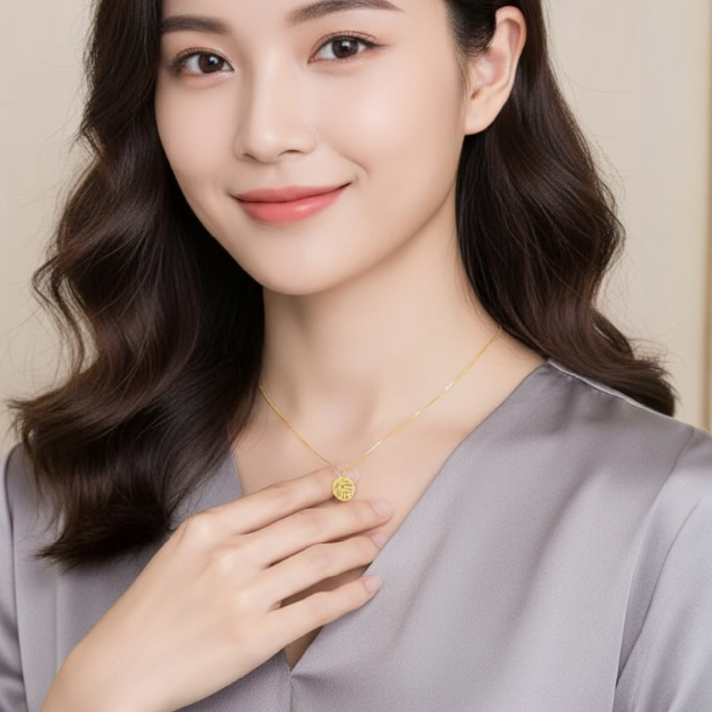 24K 999 Gold Luxurious Chinese May you have Blessings and Peace Lucky Pendant