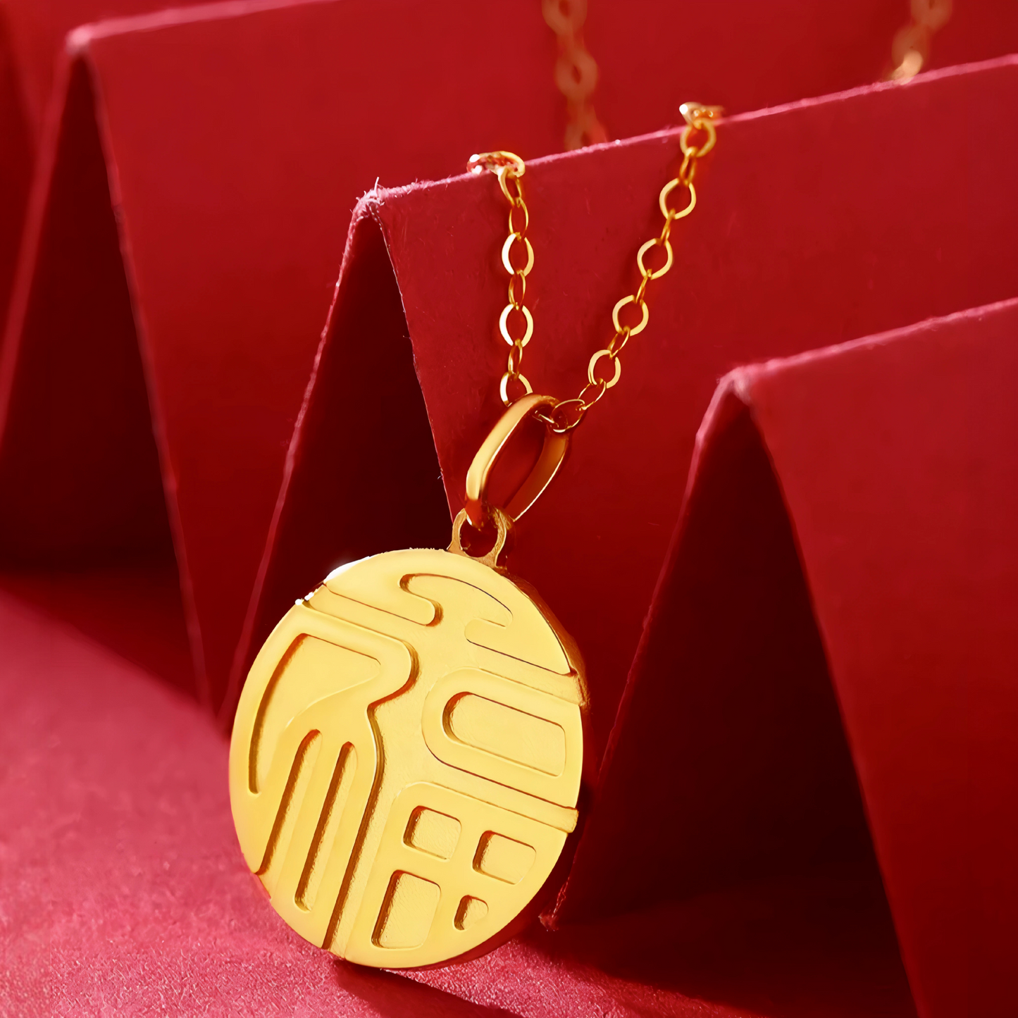 24K 999 Gold Luxurious Chinese May you have Blessings and Peace Lucky Pendant