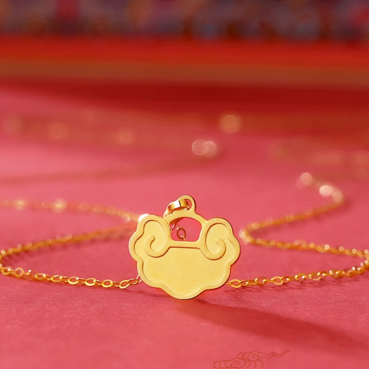 24K 999 Gold Luxurious Chinese Style Lucky Cloud Ruyi Lock Pendant