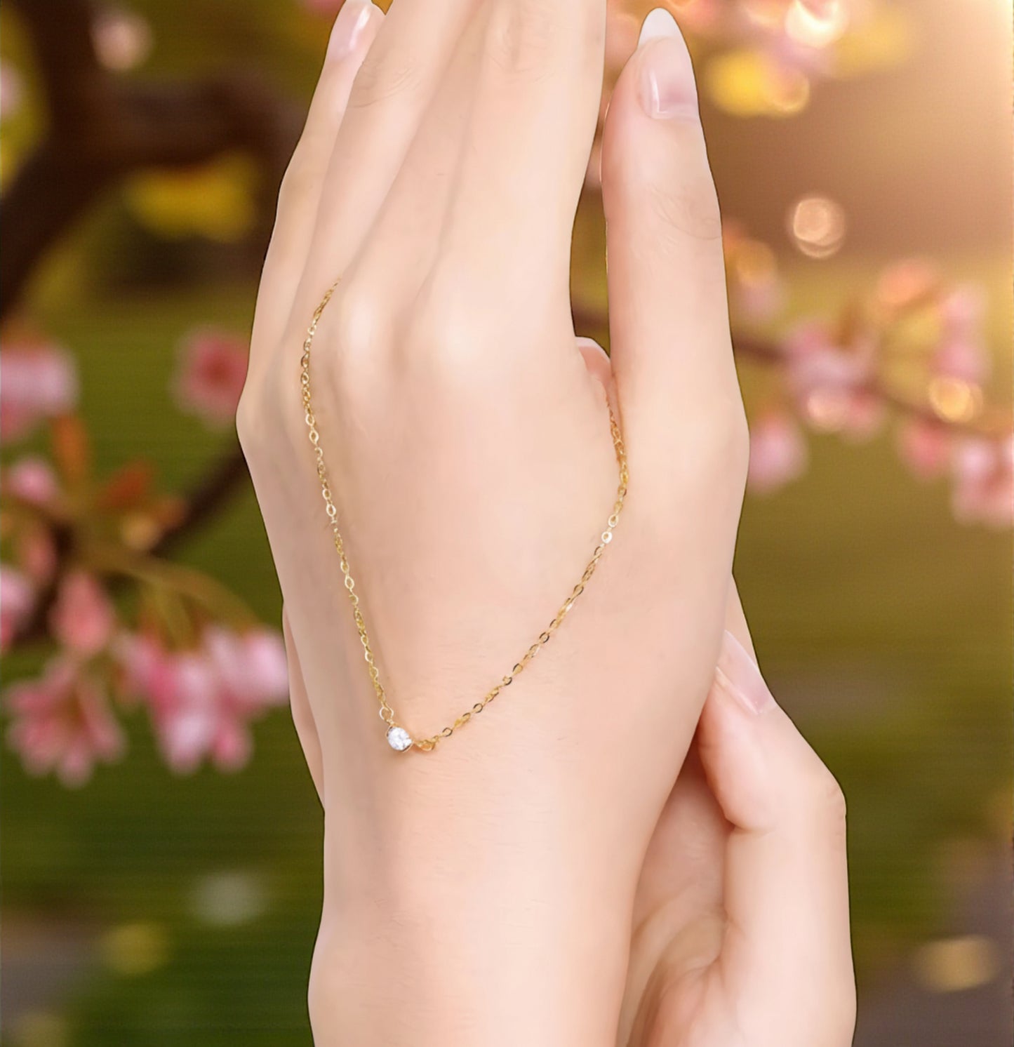 18K Gold Genuine Diamond Pendant Luxurious charm Necklace Clavicle Chain