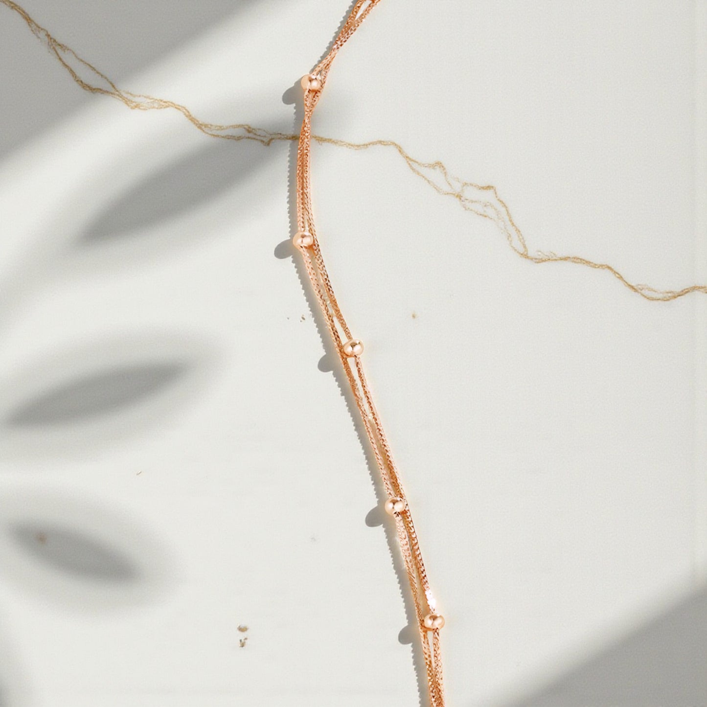 18K Yellow Gold Rose Gold Minimal Chopin Double Layer Beads Anklet