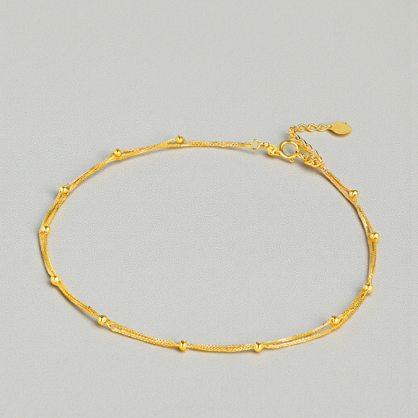 18K Yellow Gold Rose Gold Minimal Chopin Double Layer Beads Anklet