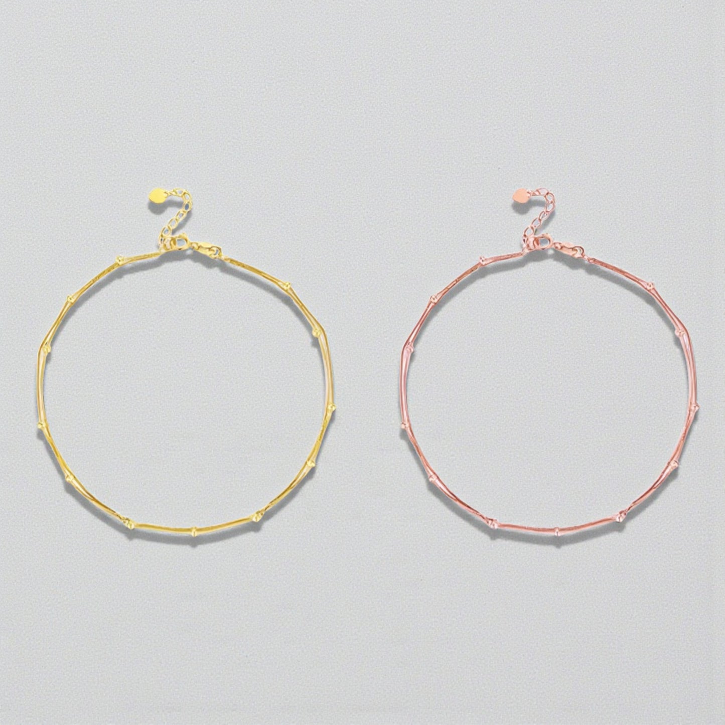 18K Yellow Gold Rose Gold Minimal Chopin Double Layer Beads Anklet