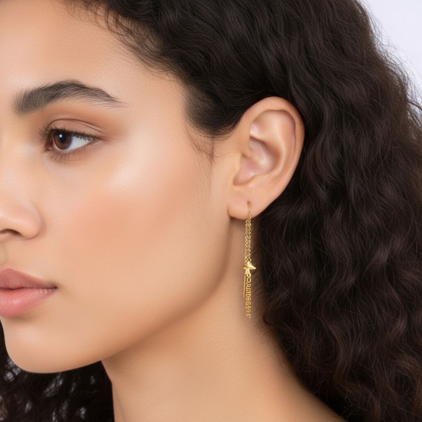 18K Gold Trendy Four Leaf Clover Charm Chain Long Tassel Threader or Stud Earrings