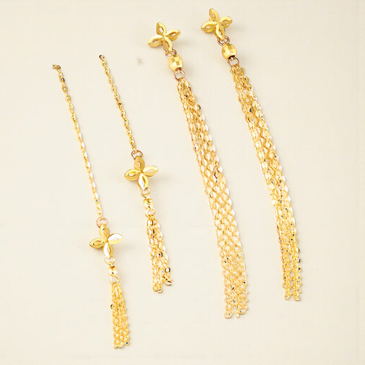 18K Gold Trendy Four Leaf Clover Charm Chain Long Tassel Threader or Stud Earrings