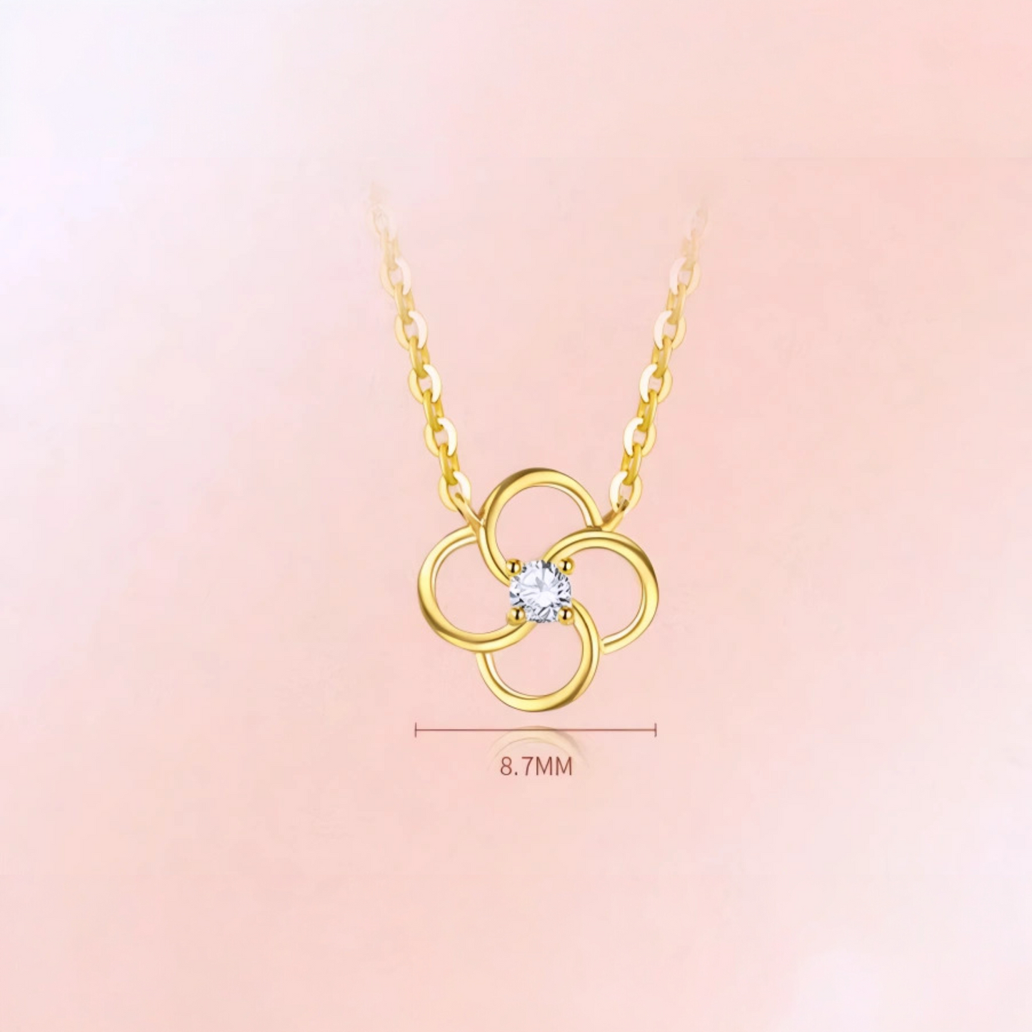 18K Gold Genuine Diamond Flower Clover Pendant Luxurious charm Necklace