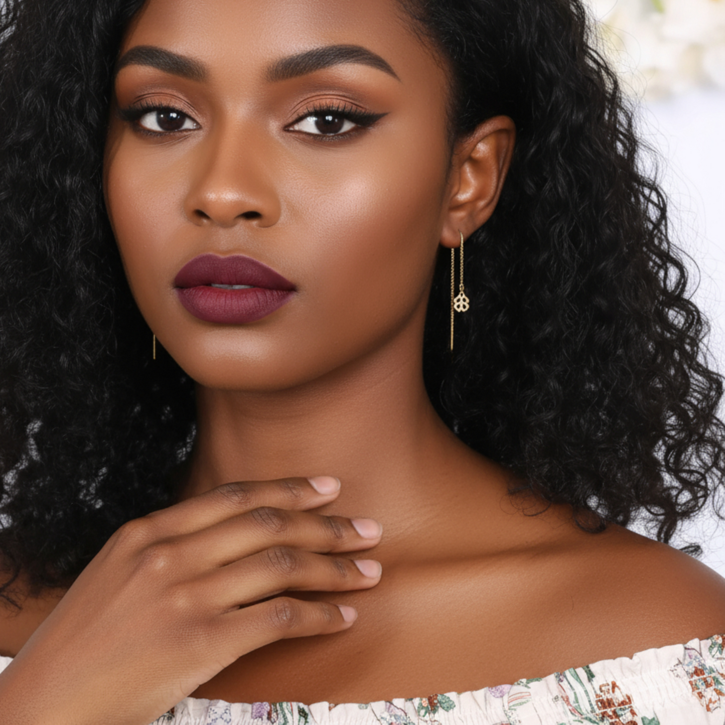 24K Pure Gold Trendy Lucky Clover Threader Chain Earrings