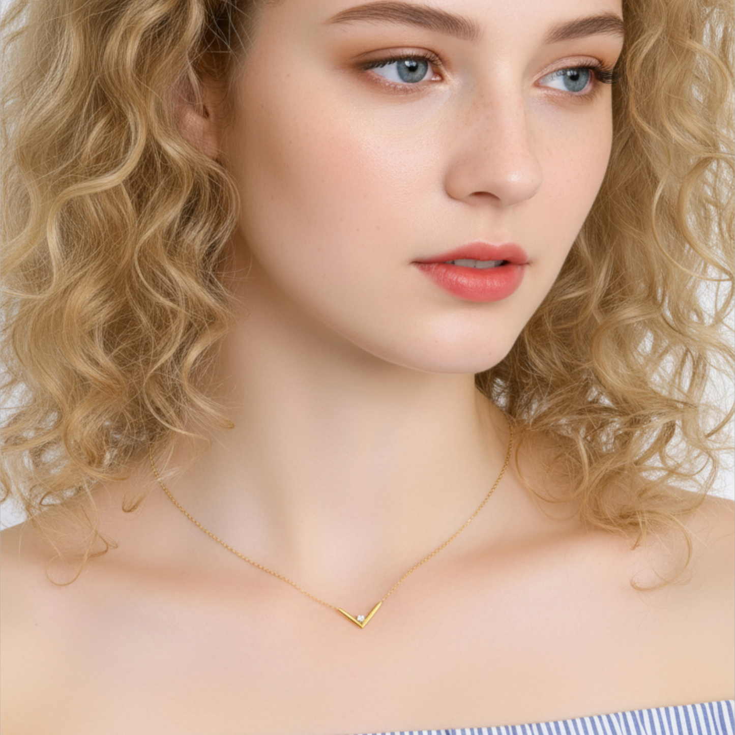 18K Gold Genuine Diamond V Shape Minimal Pendant Luxurious charm Necklace