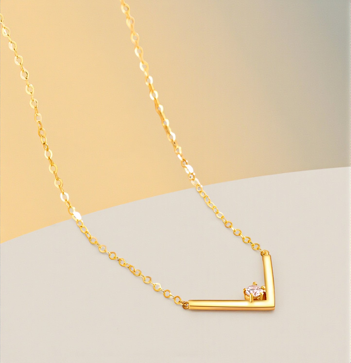 18K Gold Genuine Diamond V Shape Minimal Pendant Luxurious charm Necklace