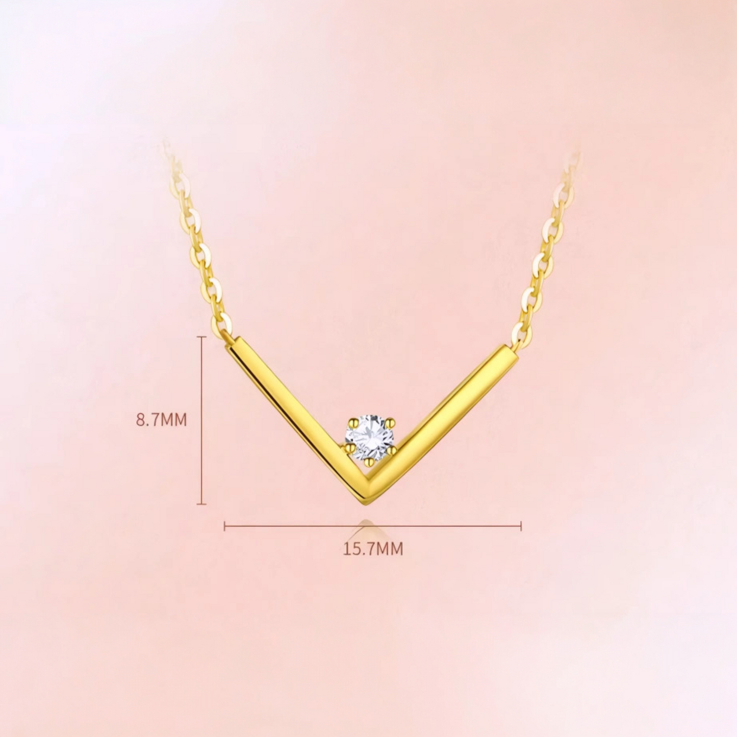 18K Gold Genuine Diamond V Shape Minimal Pendant Luxurious charm Necklace