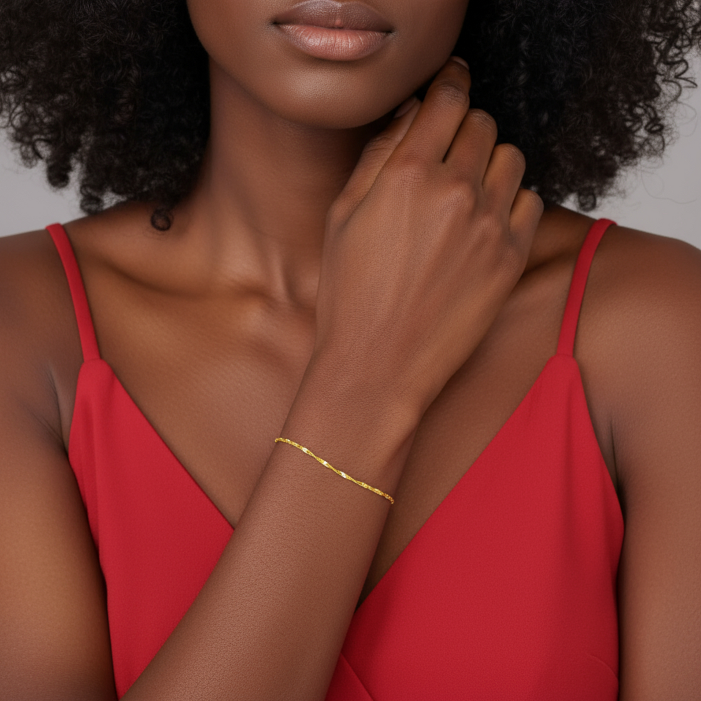 24K Pure Gold Minimal Wave Twisted Chain Bracelet