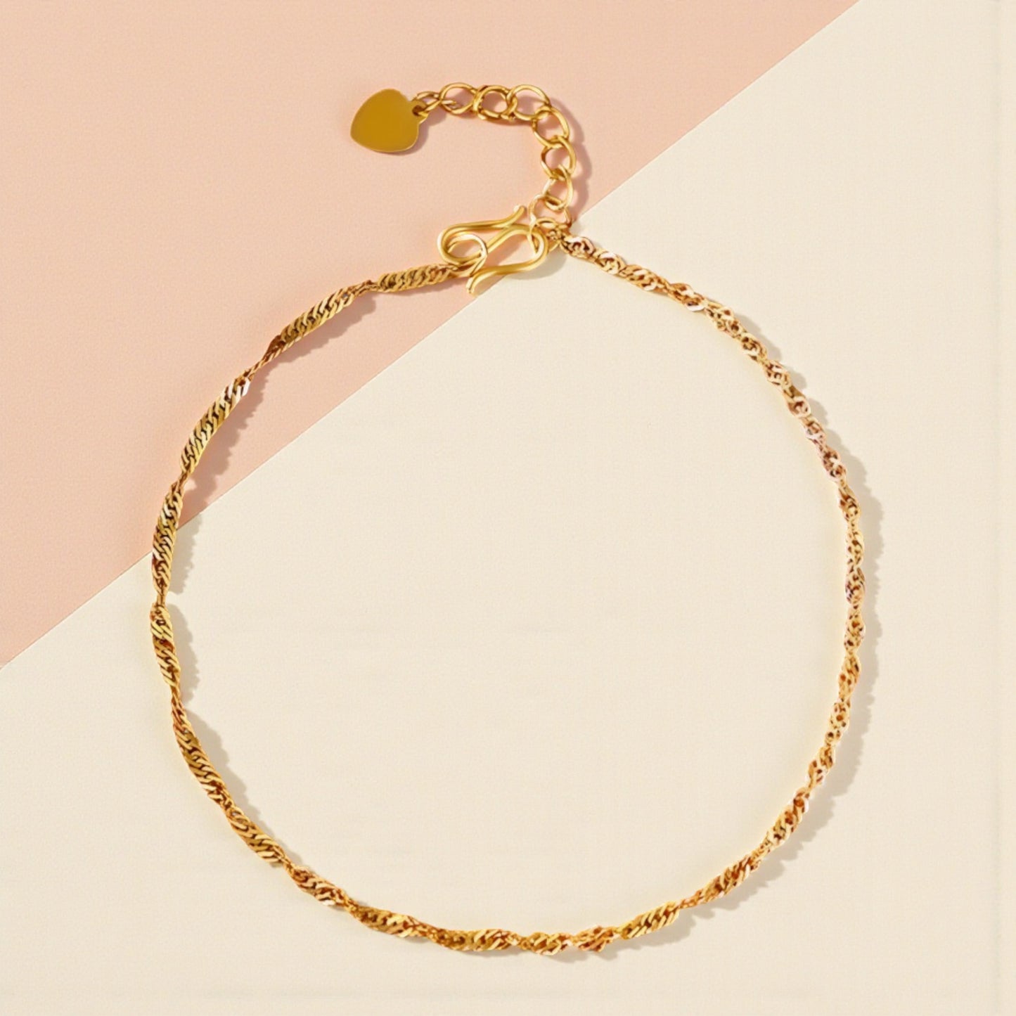 24K Pure Gold Minimal Wave Twisted Chain Bracelet