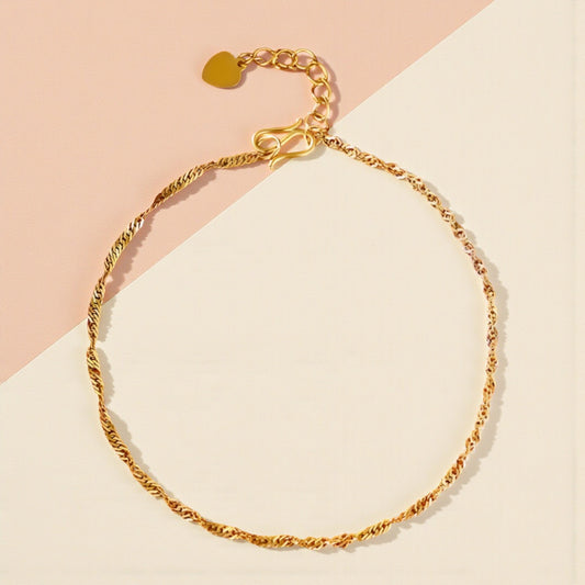24K Pure Gold Minimal Wave Twisted Chain Bracelet