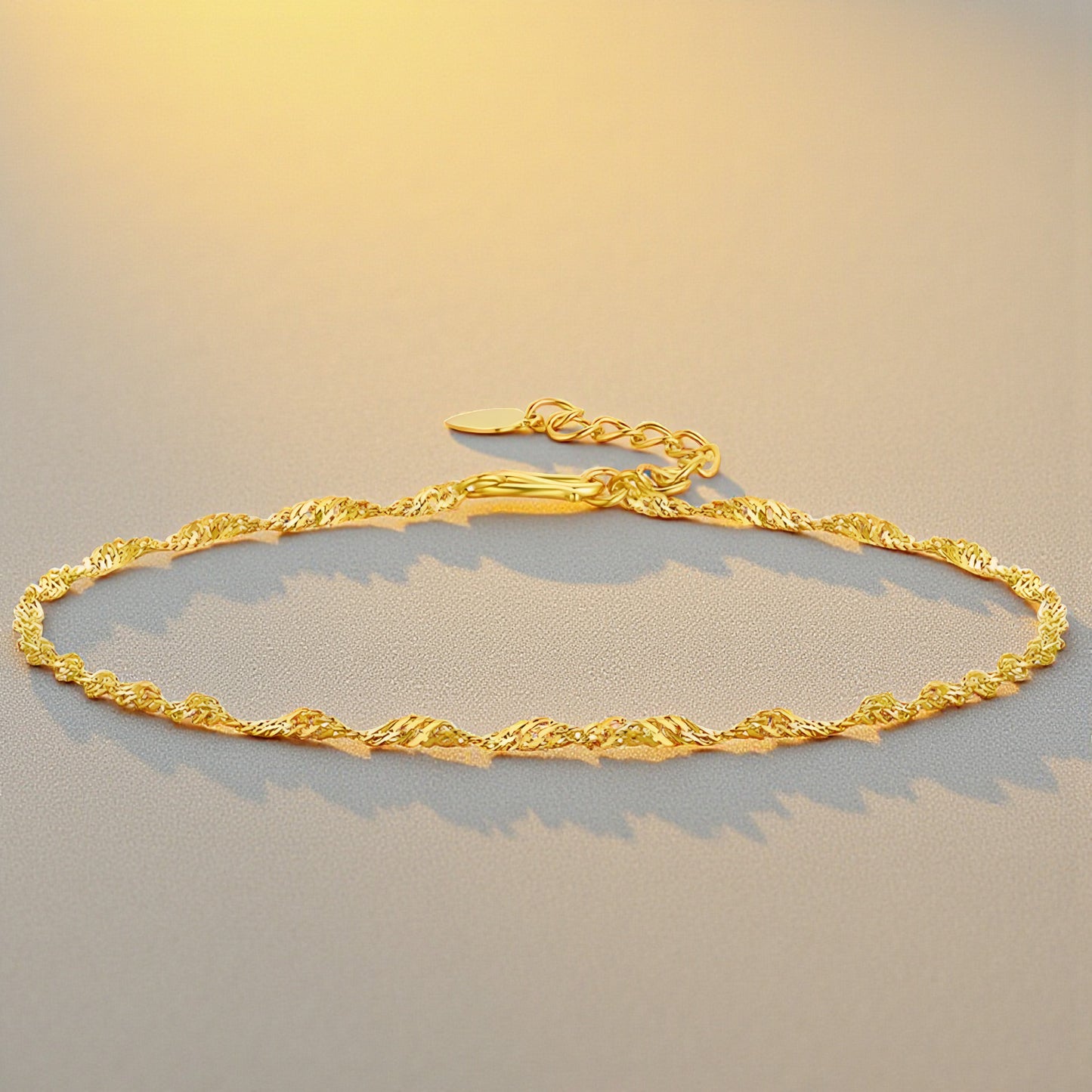 24K Pure Gold Minimal Wave Twisted Chain Bracelet