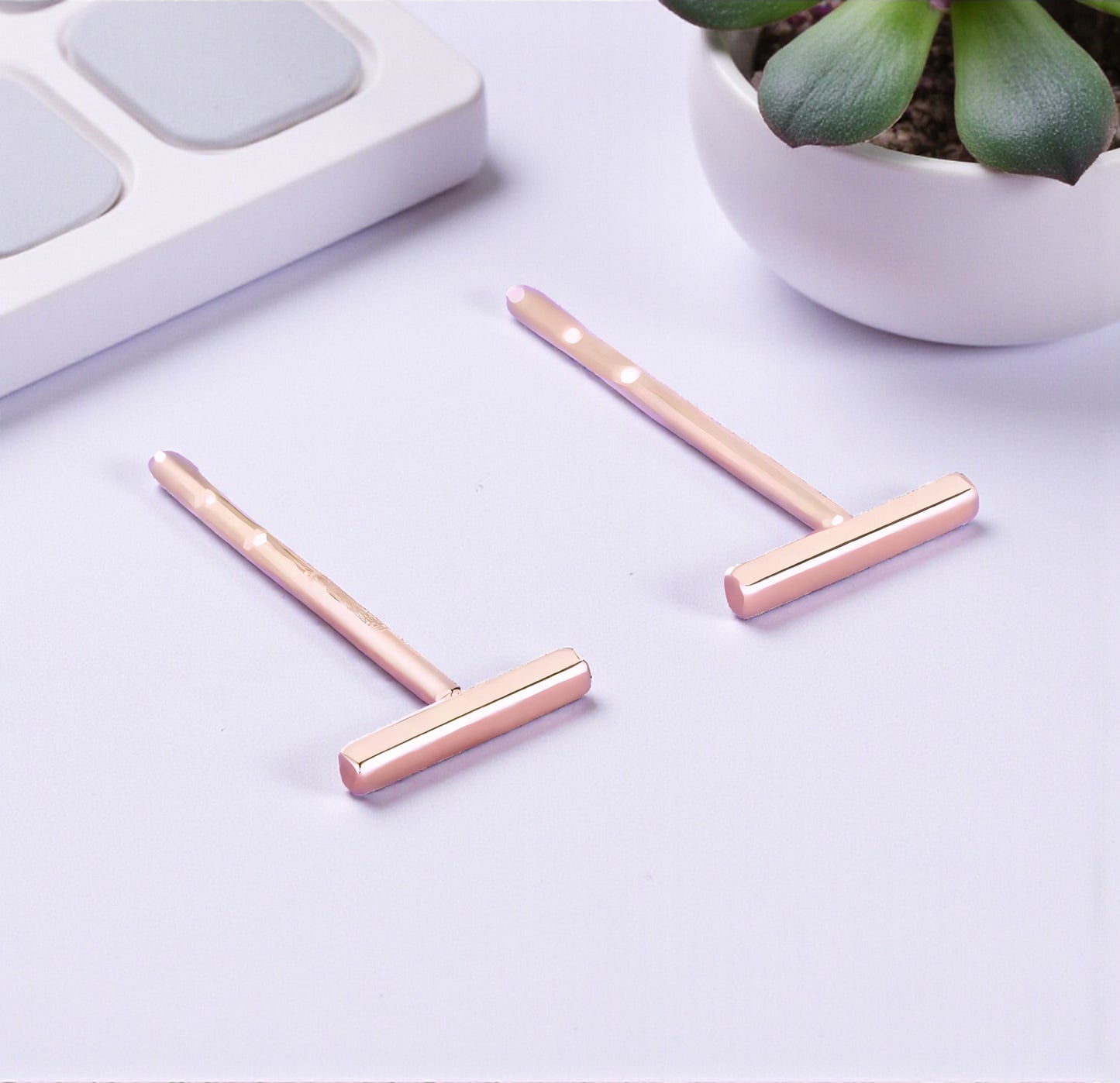 18K Yellow Gold Rose Gold Miniature Minimal Simple Stud Earrings