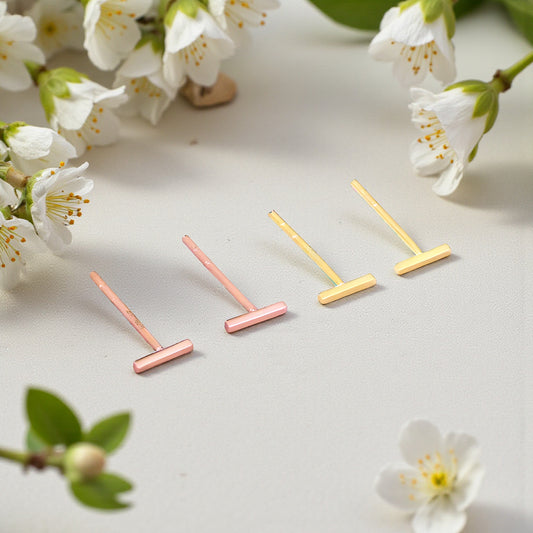 18K Yellow Gold Rose Gold Miniature Minimal Simple Stud Earrings
