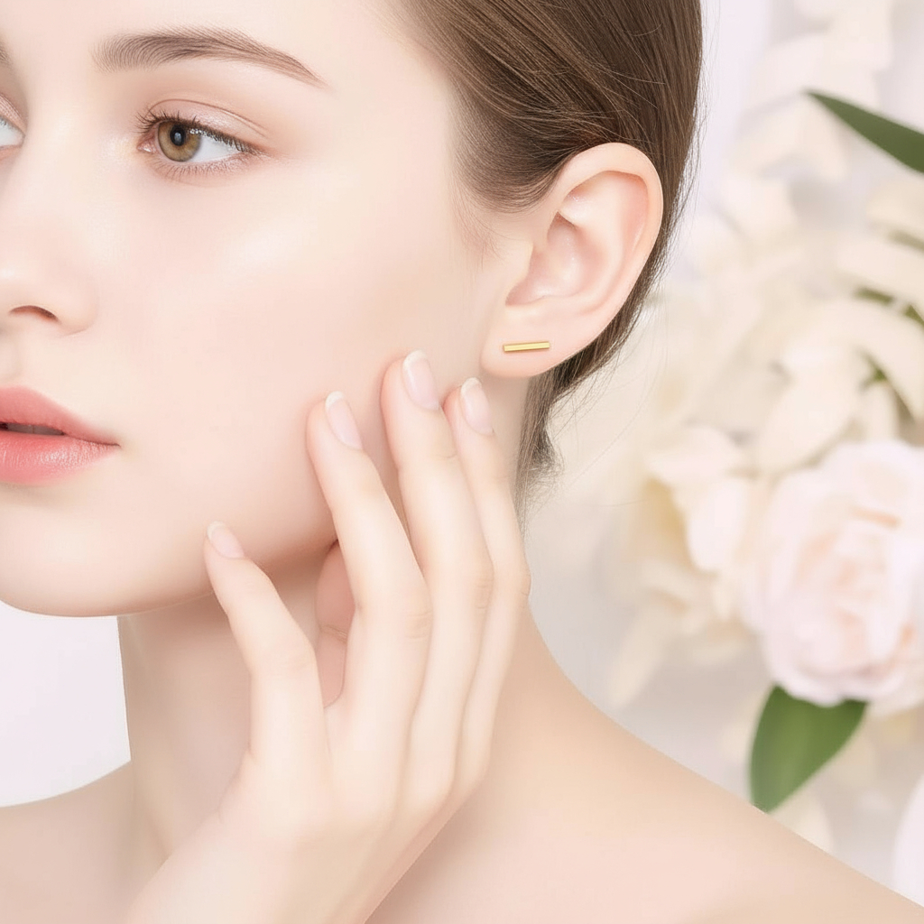 24K 999 Gold Minimal Simple Frosted Stud Earrings