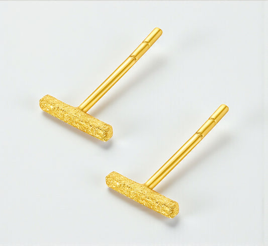24K 999 Gold Minimal Simple Frosted Stud Earrings