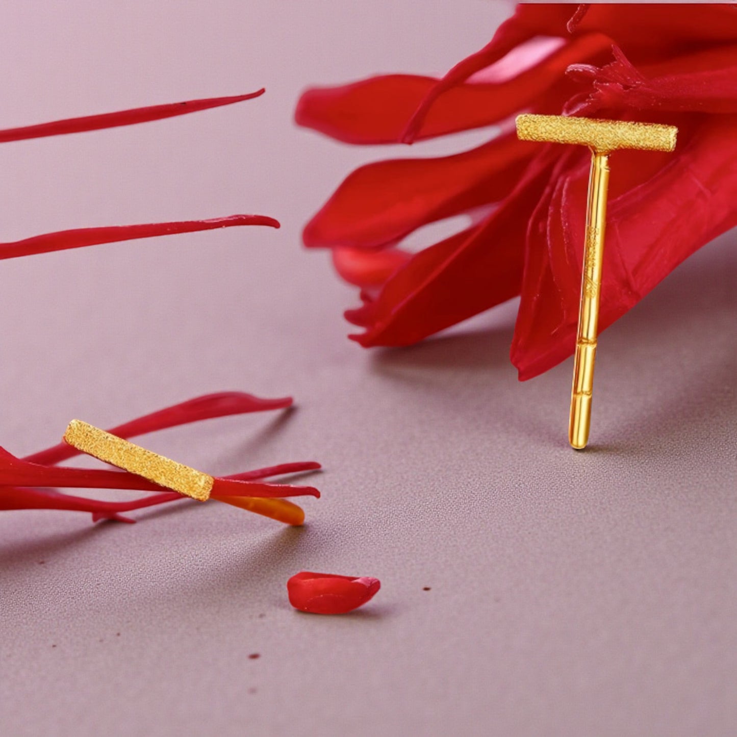 24K 999 Gold Minimal Simple Frosted Stud Earrings