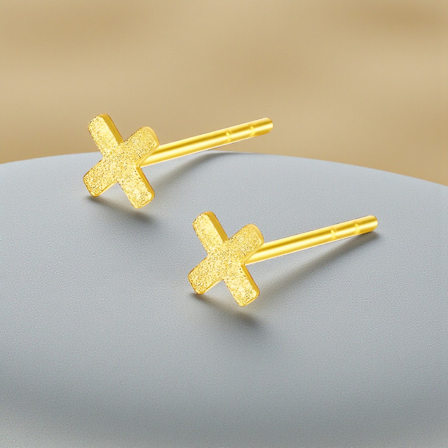 24K 999 Gold Minimal Simple Frosted Cross Stud Earrings