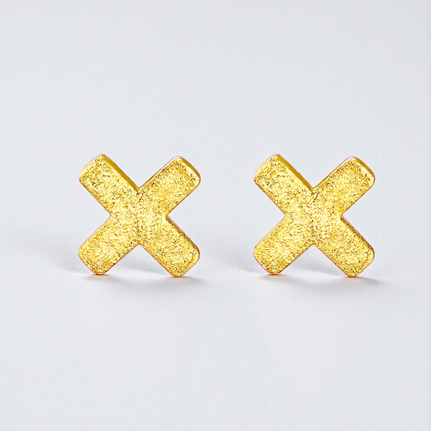 24K 999 Gold Minimal Simple Frosted Cross Stud Earrings