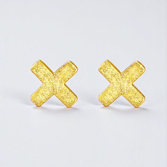 24K 999 Gold Minimal Simple Frosted Cross Stud Earrings