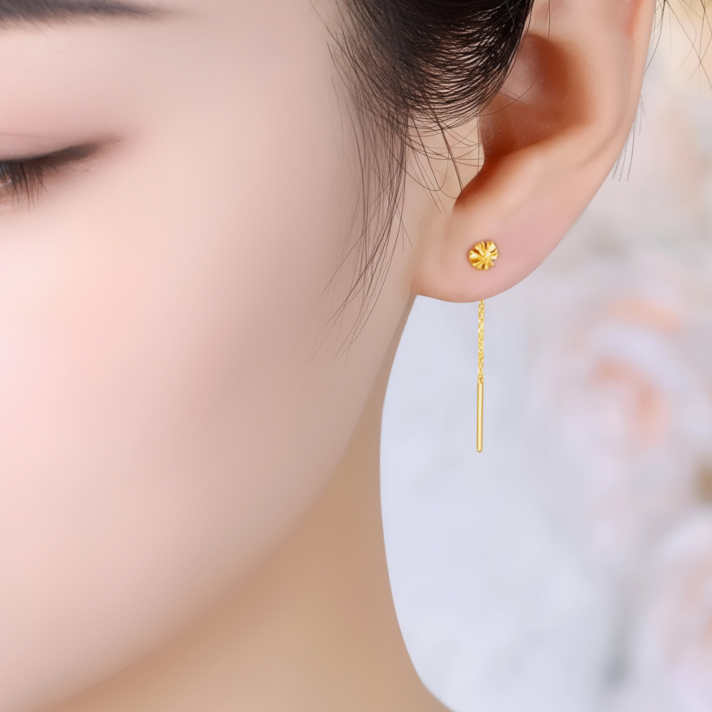 24K Gold Trendy Snowflake Snow Holiday Winter Threader Chain Tassel Earrings