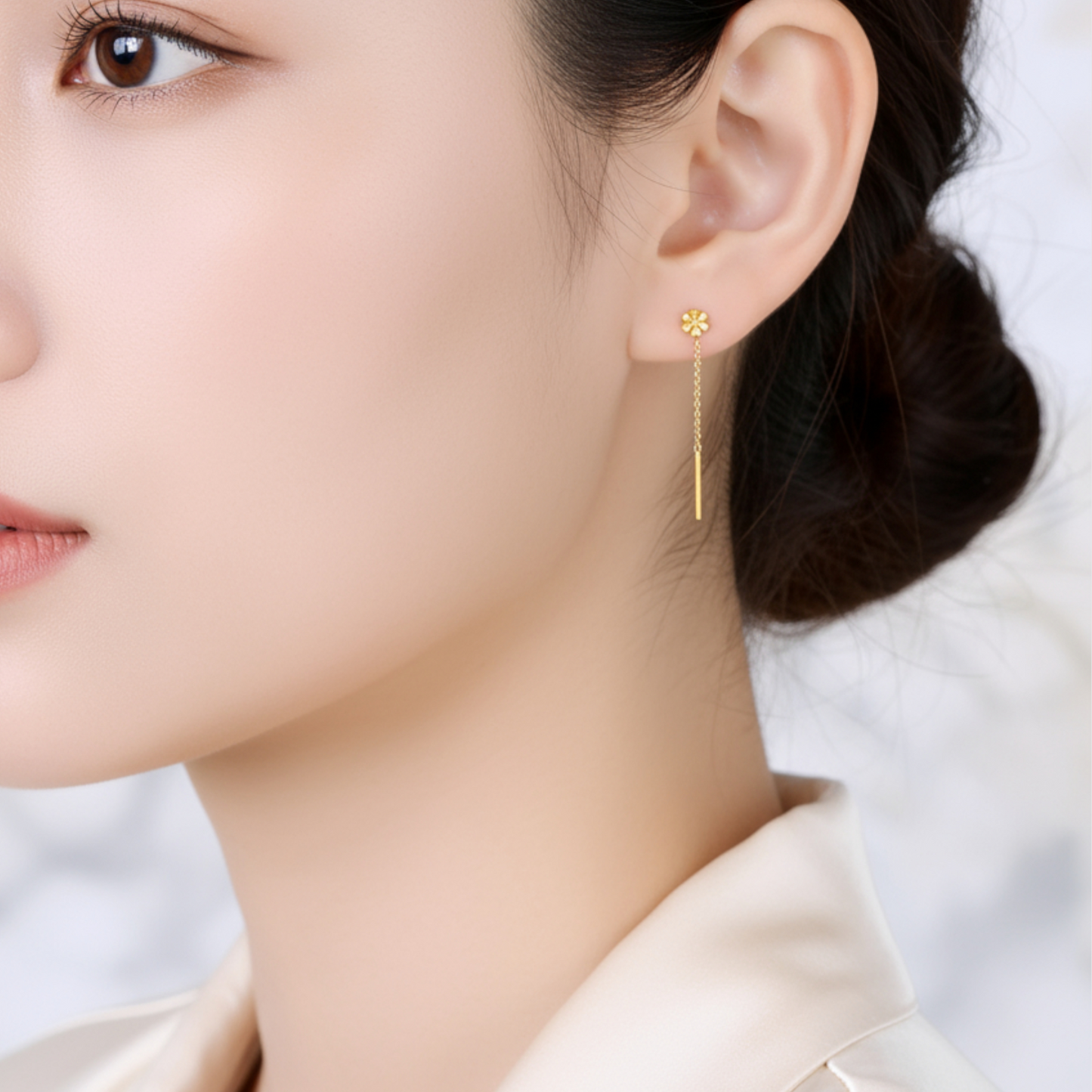 24K Gold Trendy Snowflake Snow Holiday Winter Threader Chain Tassel Earrings