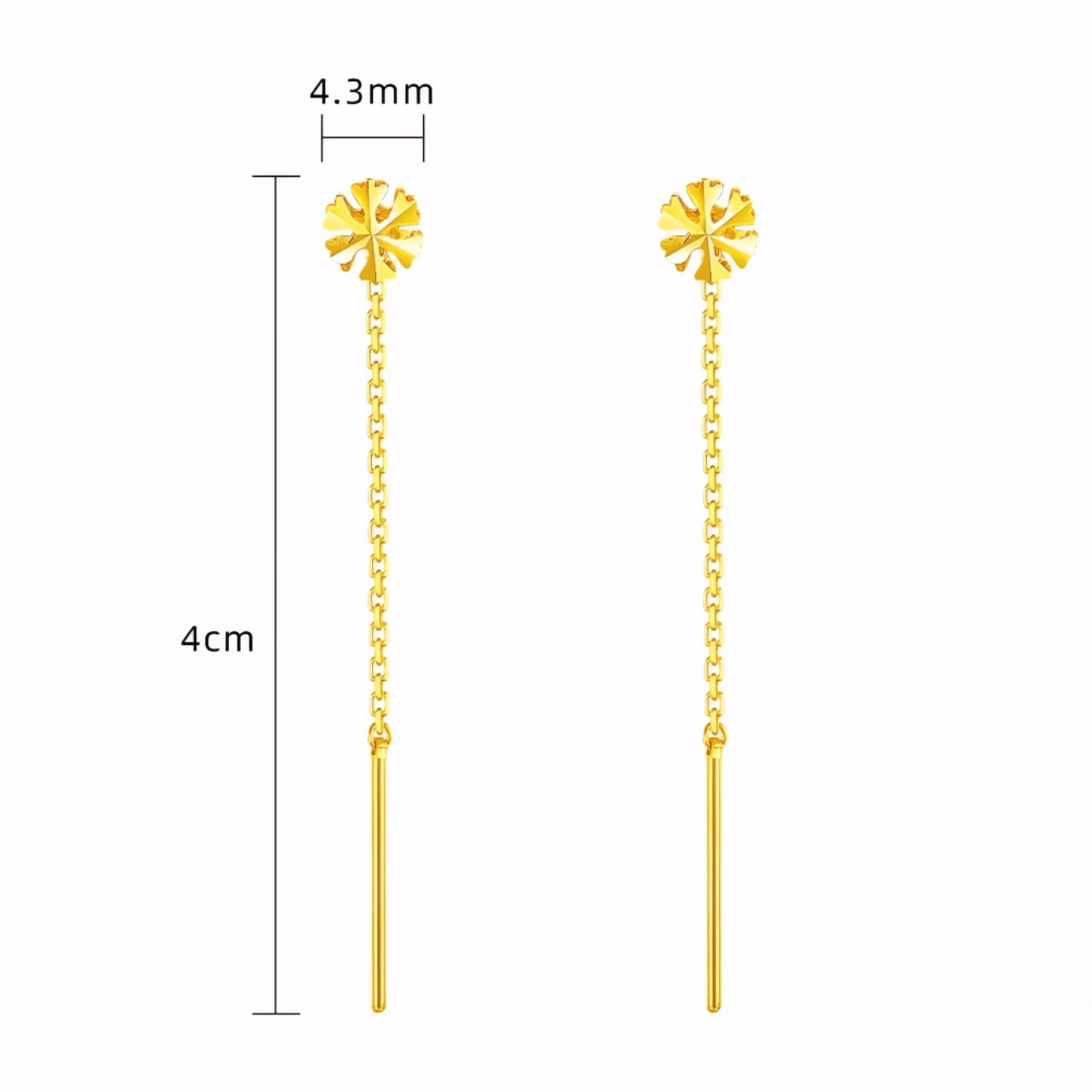 24K Gold Trendy Snowflake Snow Holiday Winter Threader Chain Tassel Earrings