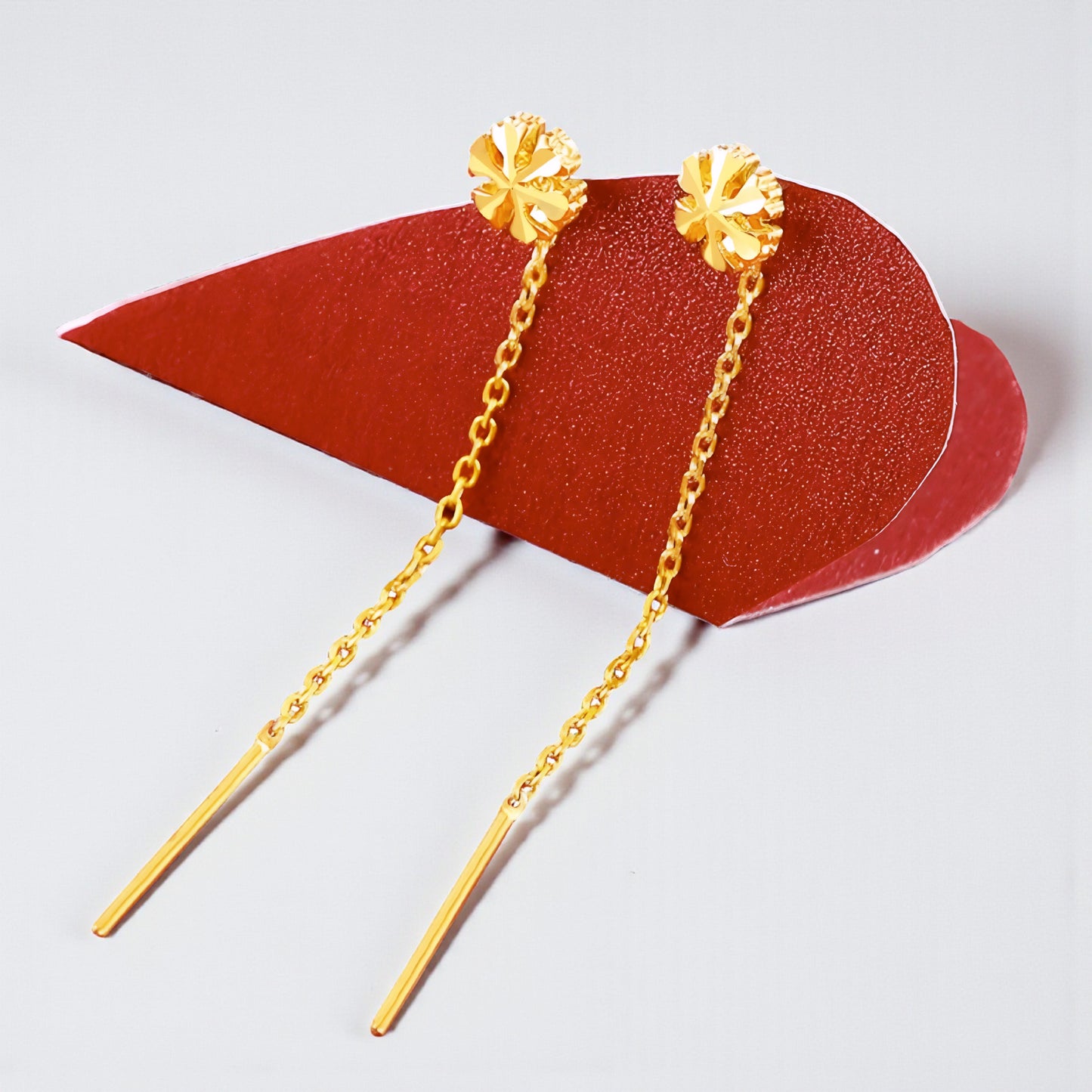 24K Gold Trendy Snowflake Snow Holiday Winter Threader Chain Tassel Earrings