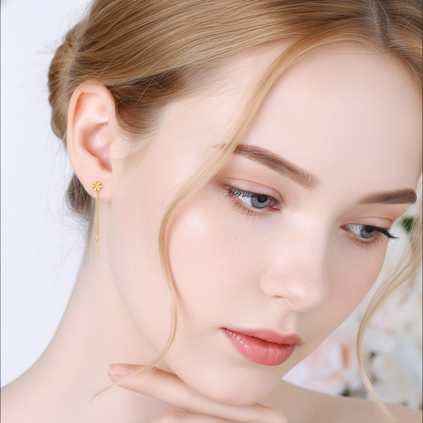 24K Gold Trendy Snowflake Snow Holiday Winter Threader Chain Tassel Earrings