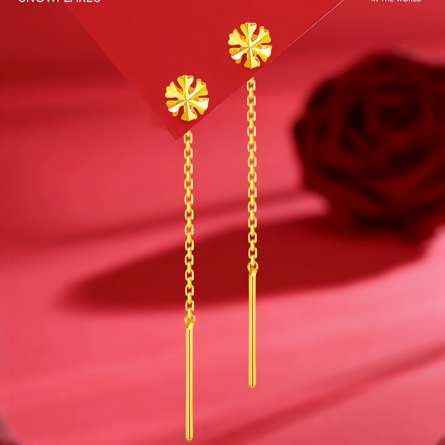 24K Gold Trendy Snowflake Snow Holiday Winter Threader Chain Tassel Earrings