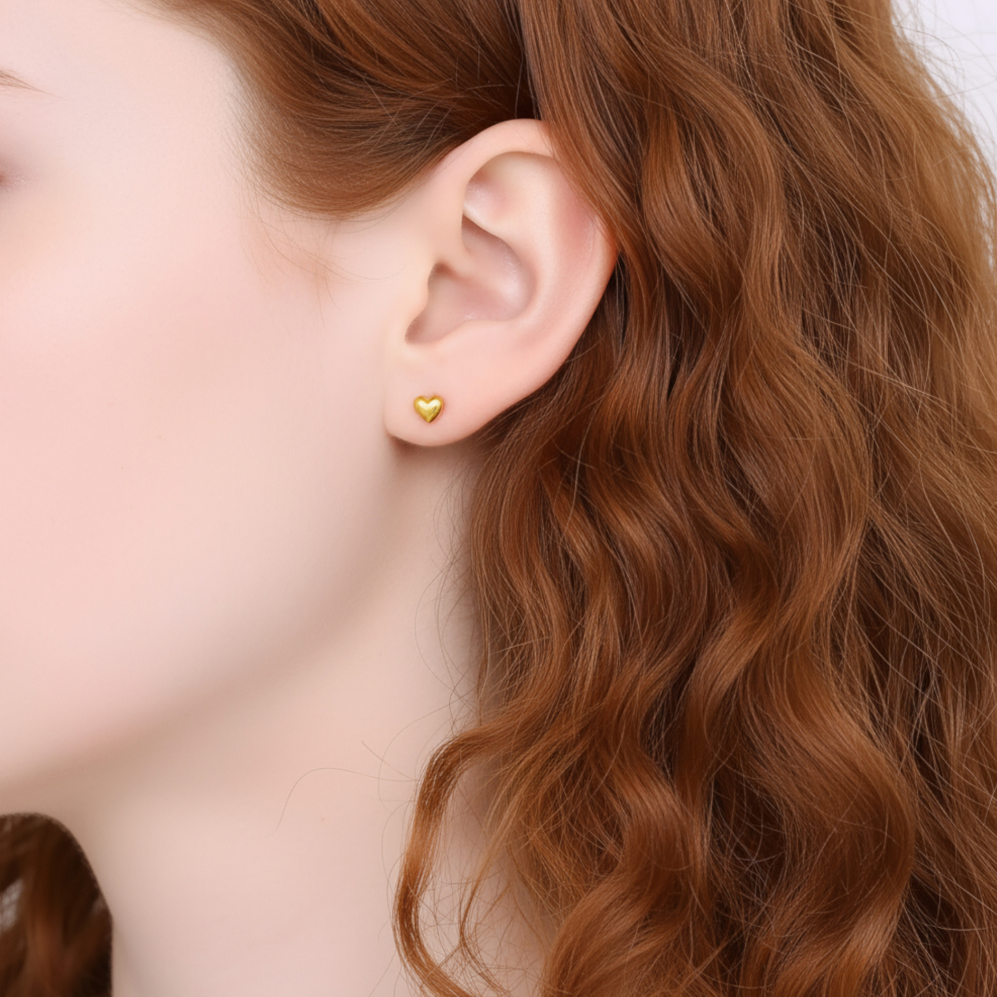 24K 999 Gold Minimal Simple Frosted Heart Stud Earrings