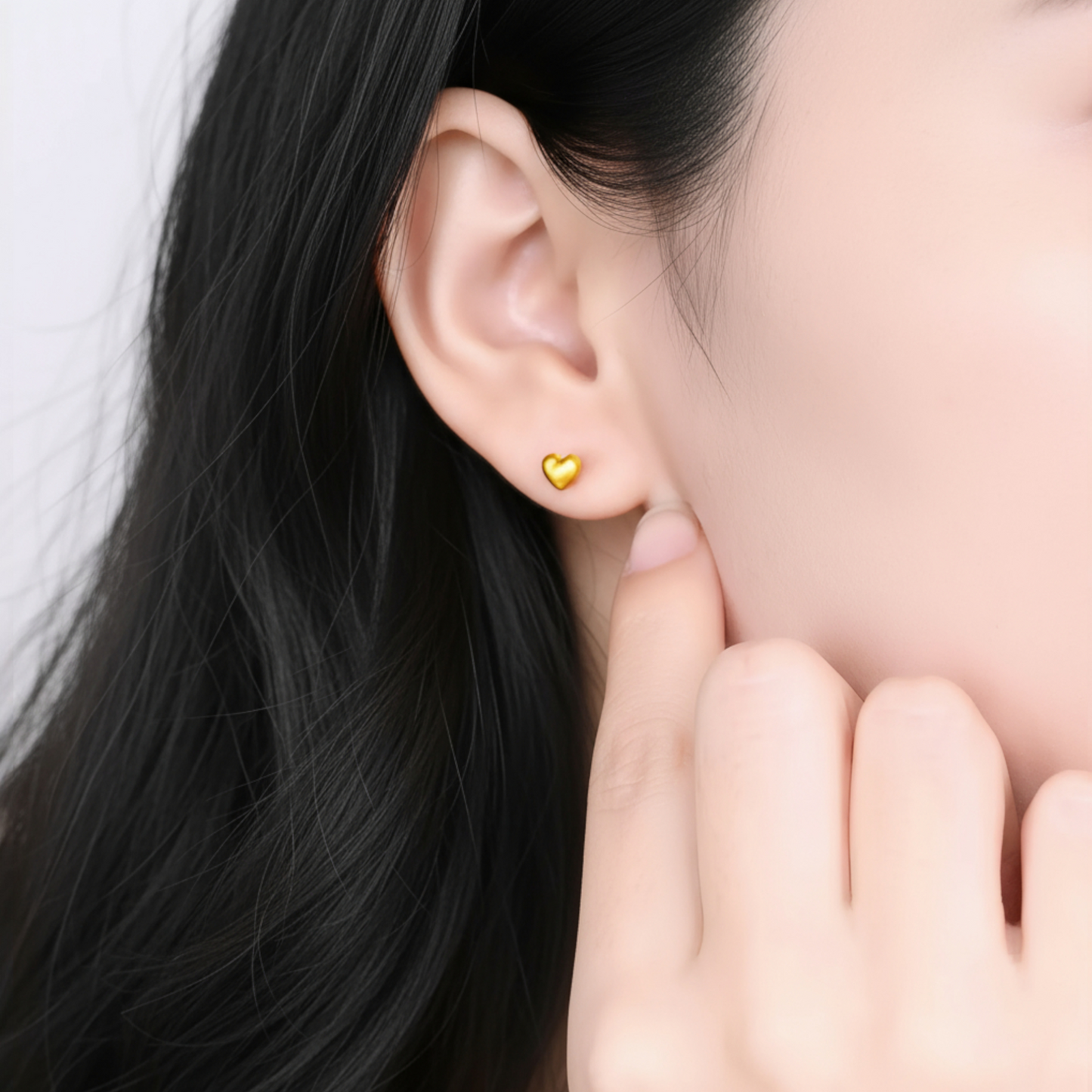 24K 999 Gold Minimal Simple Frosted Heart Stud Earrings