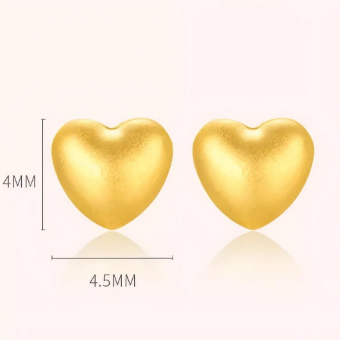 24K 999 Gold Minimal Simple Frosted Heart Stud Earrings