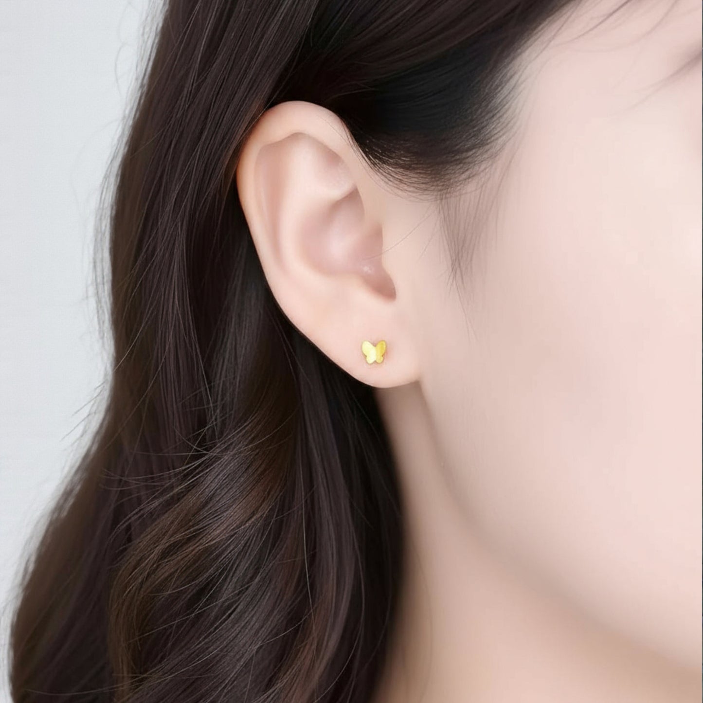 24K 999 Gold Minimal Simple Frosted Butterfly Stud Earrings