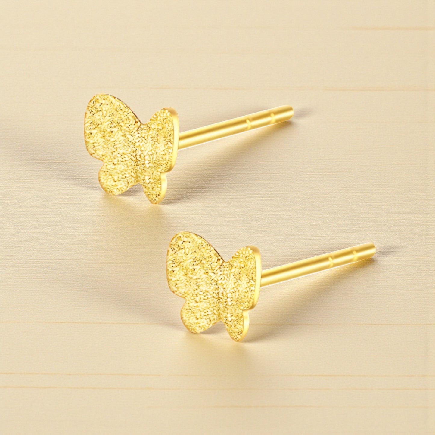 24K 999 Gold Minimal Simple Frosted Butterfly Stud Earrings