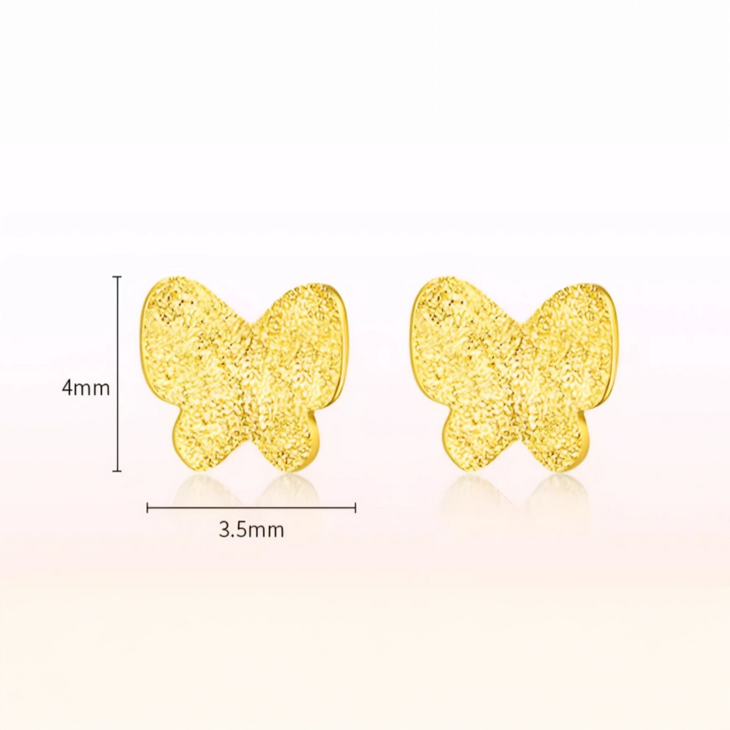 24K 999 Gold Minimal Simple Frosted Butterfly Stud Earrings