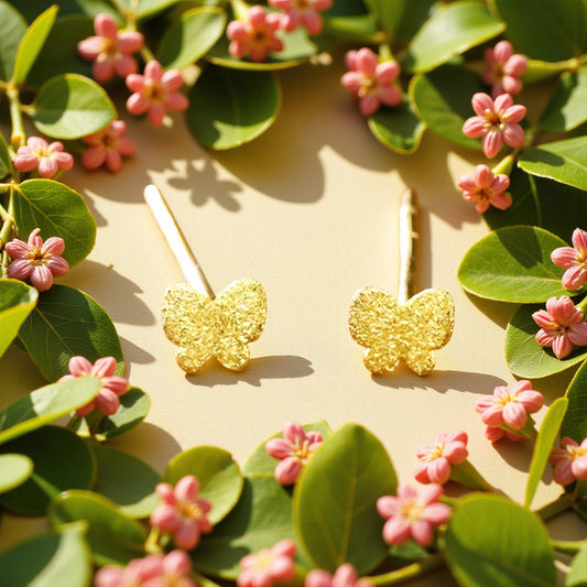 24K 999 Gold Minimal Simple Frosted Butterfly Stud Earrings